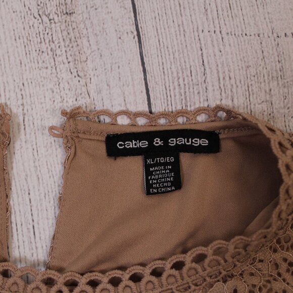 Cable And Gauge Ladies Top Sleeveless Blouse Crochet Lace Boho Taupe Brown Xlarg - Picture 8 of 9